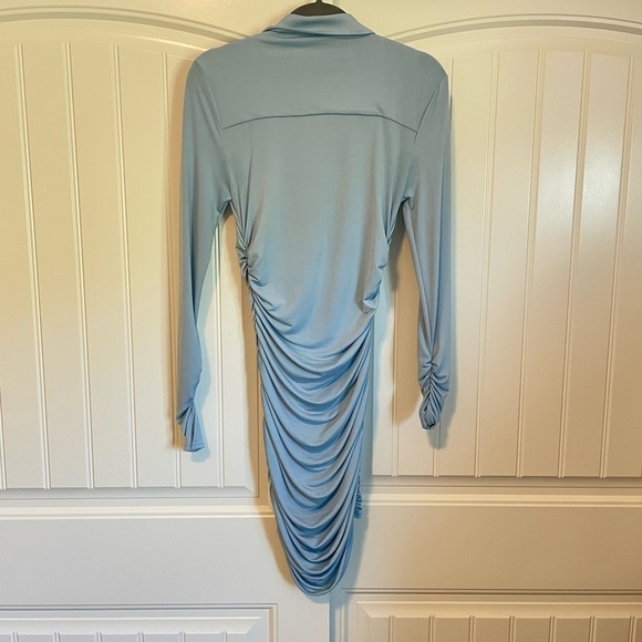 House of CB London Deana Powder Blue Jersey Asymmetric Mini Shirt Dress small - Picture 6 of 7